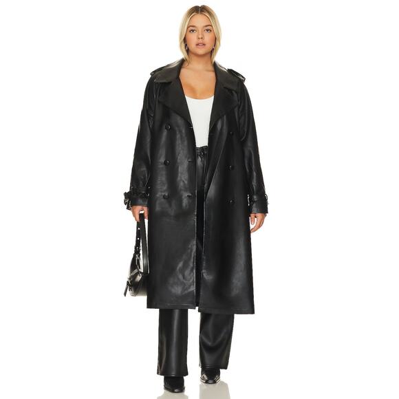 Good American Faux Leather Trench Coat Belted Oversized Grunge Cyberpunk Y2K S/M - Picture 1 of 16